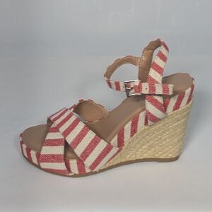 NEW Aerosoles Womens Pastel Wedge Sandal sz 5 red stripe